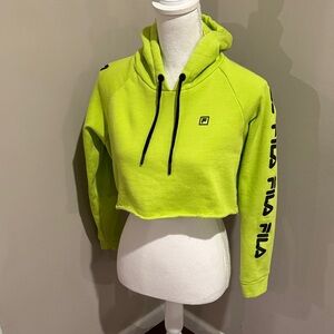Fila cotton blend bright green logo cropped hoodie